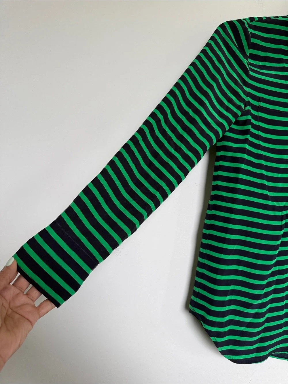 J. Crew Green and Black 100% Silk Striped Button-Down Shirt